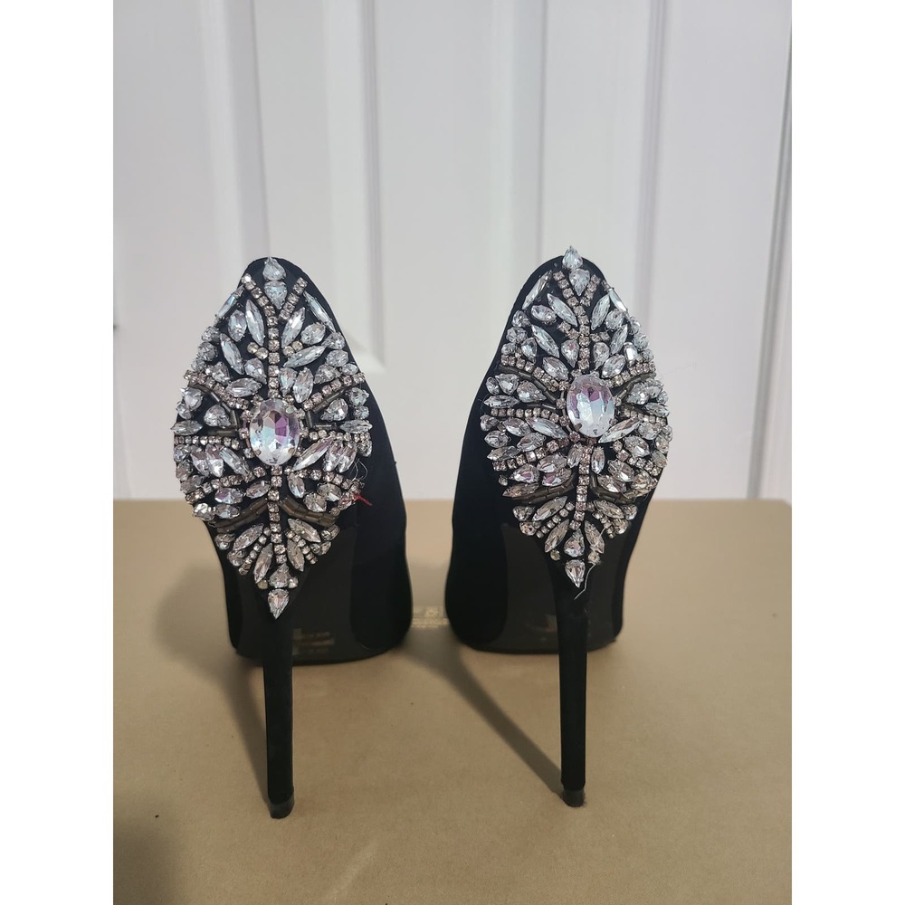Charlotte Russe Black Pump Heels Crystal Rhinestone Embellished White 10 Bridal